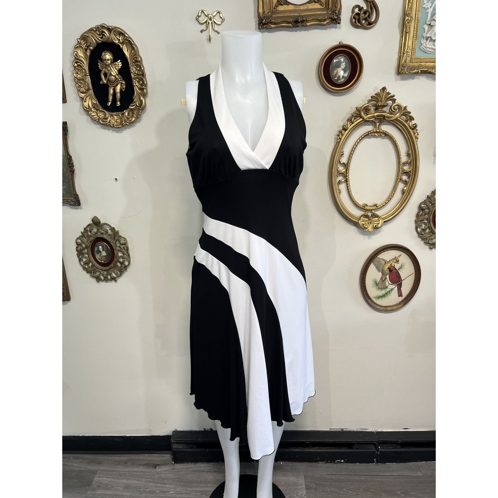 Joseph Ribkoff Black & White Colorblock Sleeveless V-Neck Midi Dress Size 10